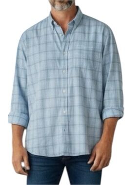 JOHN VARVATOS Button Down Shirt Light Blue Plaid Lightweight Cotton Size XXL